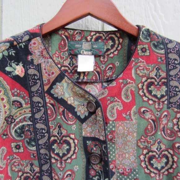 Orvis jacket Women's L?? Paisley Corduroy Button up Patchwork Pokects Grannycore - Picture 3 of 12